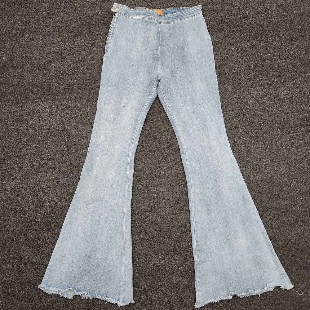 POL Large Light Blue Flare Side Zip Jeans Festival Coachella Western Hippie Boho